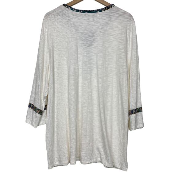 Chico's Tunic Top Size 4 3/4 Sleeve Tie Neck Tassel XXL Ecru Boho Cream Modal - Picture 3 of 15